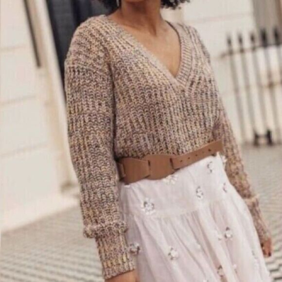 Anthropologie Sweaters - Anthropologie Pilcro & The Letterpress Marika V Neck Slimming Sweater XS Neutral